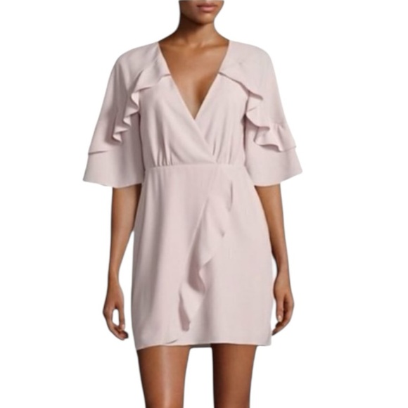 H by HALSTON Primrose Pink Flutter Sleeve Mini Dress | Wrap Surplice Ruffles 2 - Picture 8 of 8